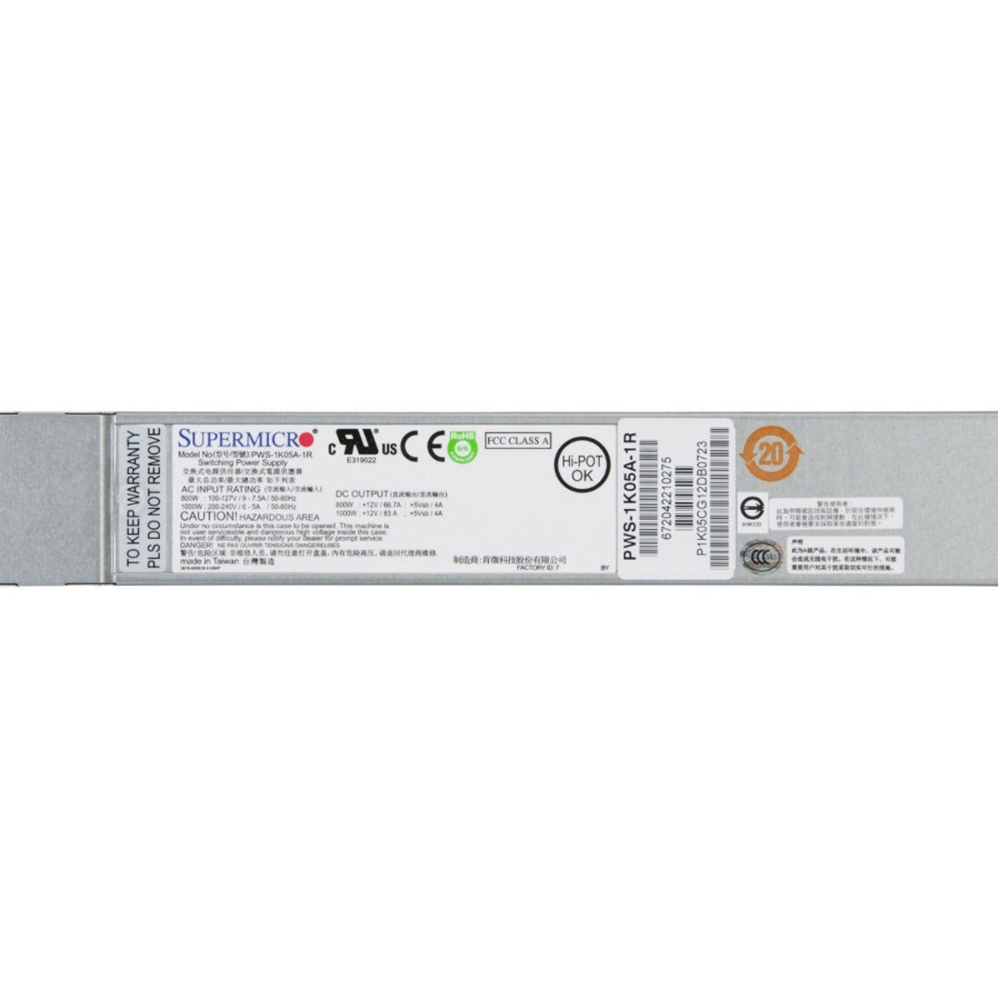 Supermicro 1000W 1U Redundant Power Supply (PWS-1K05A-1R)