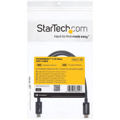 StarTech.com Thunderbolt 3 Cable - 40Gbps - Daisy Chainable - Passive - USB C Cable - USB-C Thunderbolt to Thunderbolt Cable