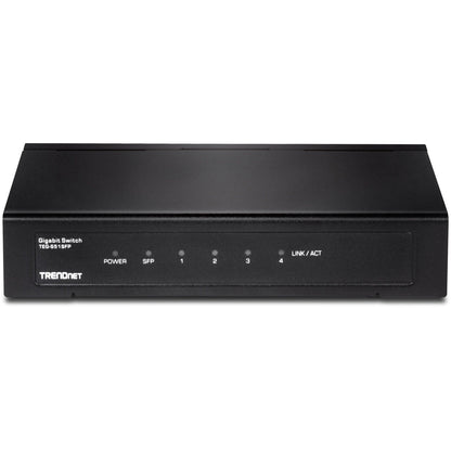 TRENDnet 4-Port Gigabit Switch With SFP Slot 10 Gbps Switching Capacity Fanless 802.1p QoS Rear Facing Ports Metal Housing Network Ethernet Switch Lifetime Protection Black TEG-S51SFP