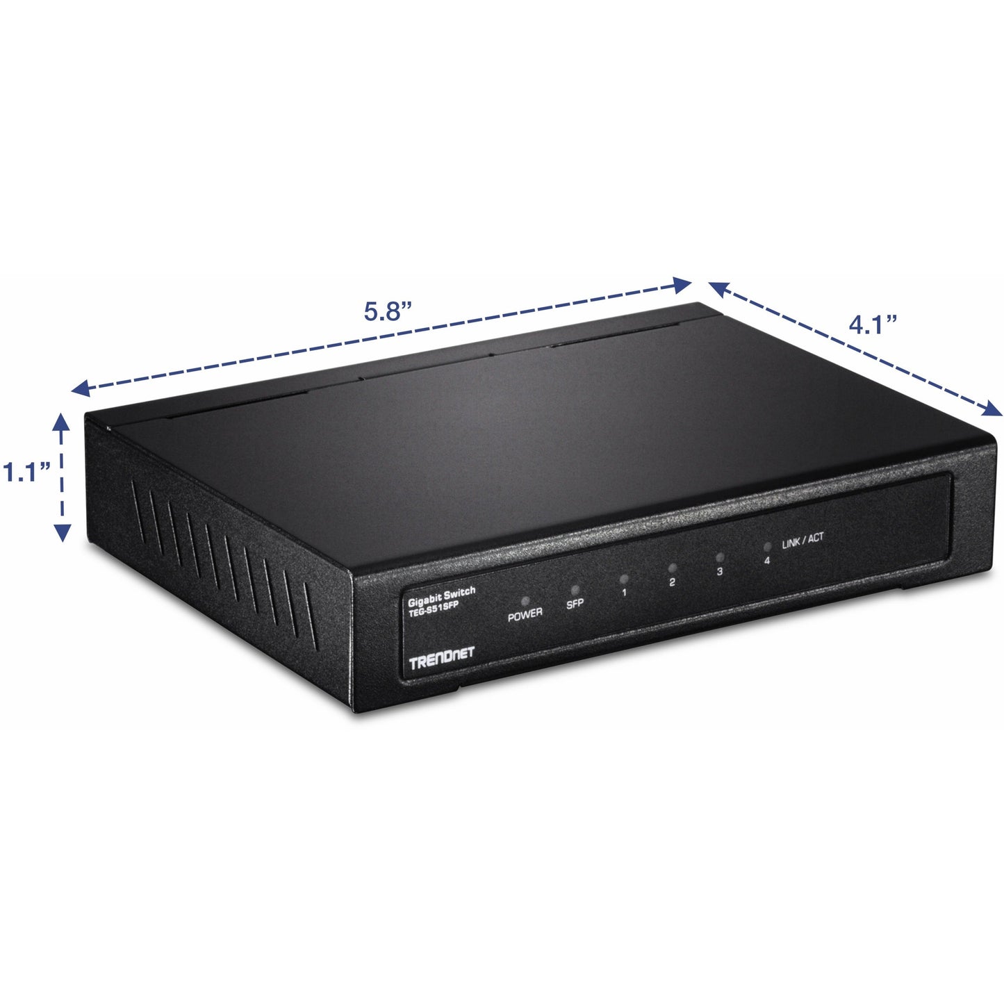 TRENDnet 4-Port Gigabit Switch With SFP Slot 10 Gbps Switching Capacity Fanless 802.1p QoS Rear Facing Ports Metal Housing Network Ethernet Switch Lifetime Protection Black TEG-S51SFP