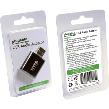 Plugable USB Audio Adapter with 3.5mm Speaker-Headphone and Microphone Jack Add an External Stereo Sound Card to Any PC