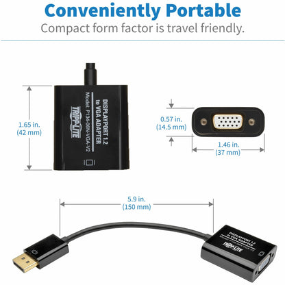Tripp Lite DisplayPort to VGA Active Adapter Video Converter DP ver 1.2 (M/F) 6-in. (15.24 cm)