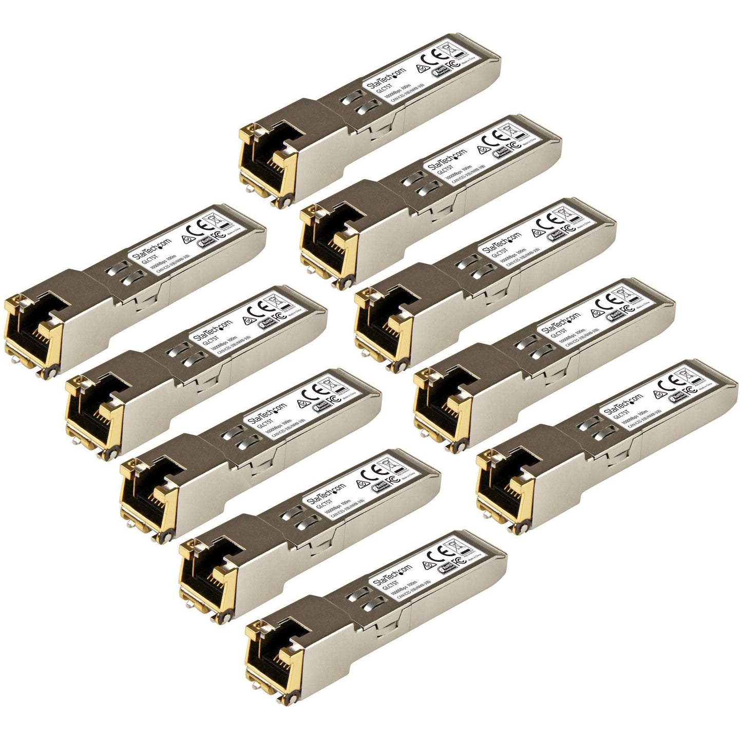 StarTech.com Cisco GLC-T Compatible SFP Module 10 Pack - 1000BASE-T - 1GE Gigabit Ethernet SFP SFP to RJ45 Cat6/Cat5e Transceiver - 100m