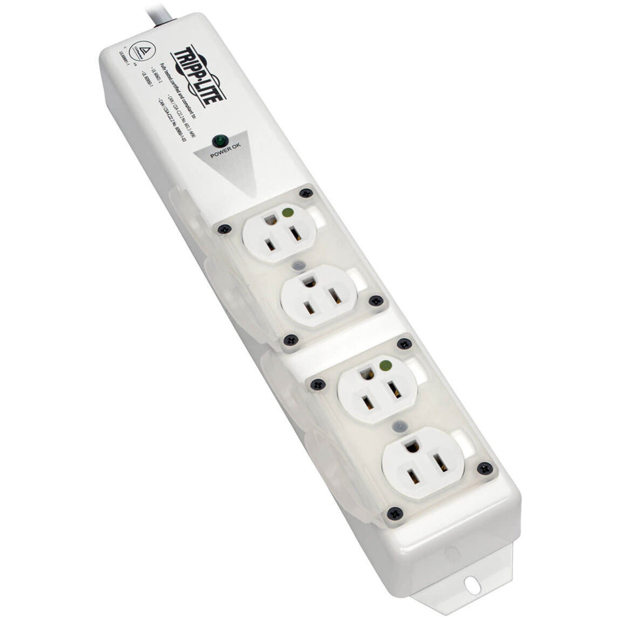 Tripp Lite Safe-IT UL 60601-1 Medical-Grade Power Strip for Patient-Care Vicinity 4x 15A Hospital-Grade Outlets Safety Covers 6 ft. Cord