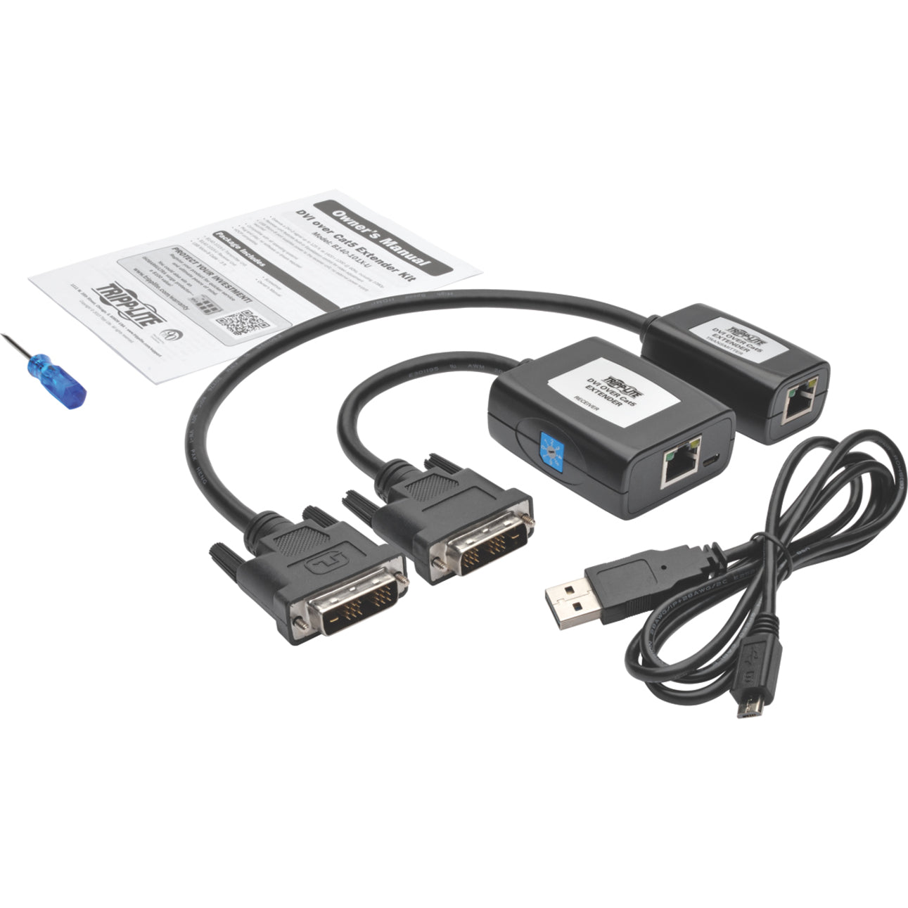 Tripp Lite DVI over Cat5/6 Active Extender Kit Transmitter/Receiver for Video DVI-D Single Link Up to 125 ft. (38 m)