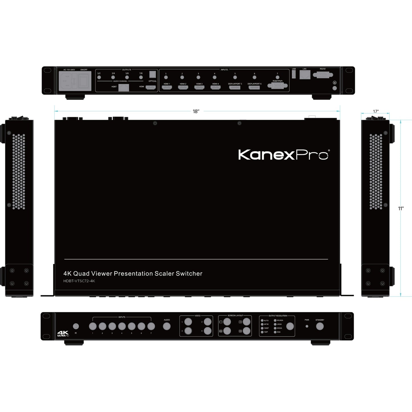 KanexPro 4K Video Tiler & Scaler Switcher w/ HDMI & Click-to-Show Me Controller