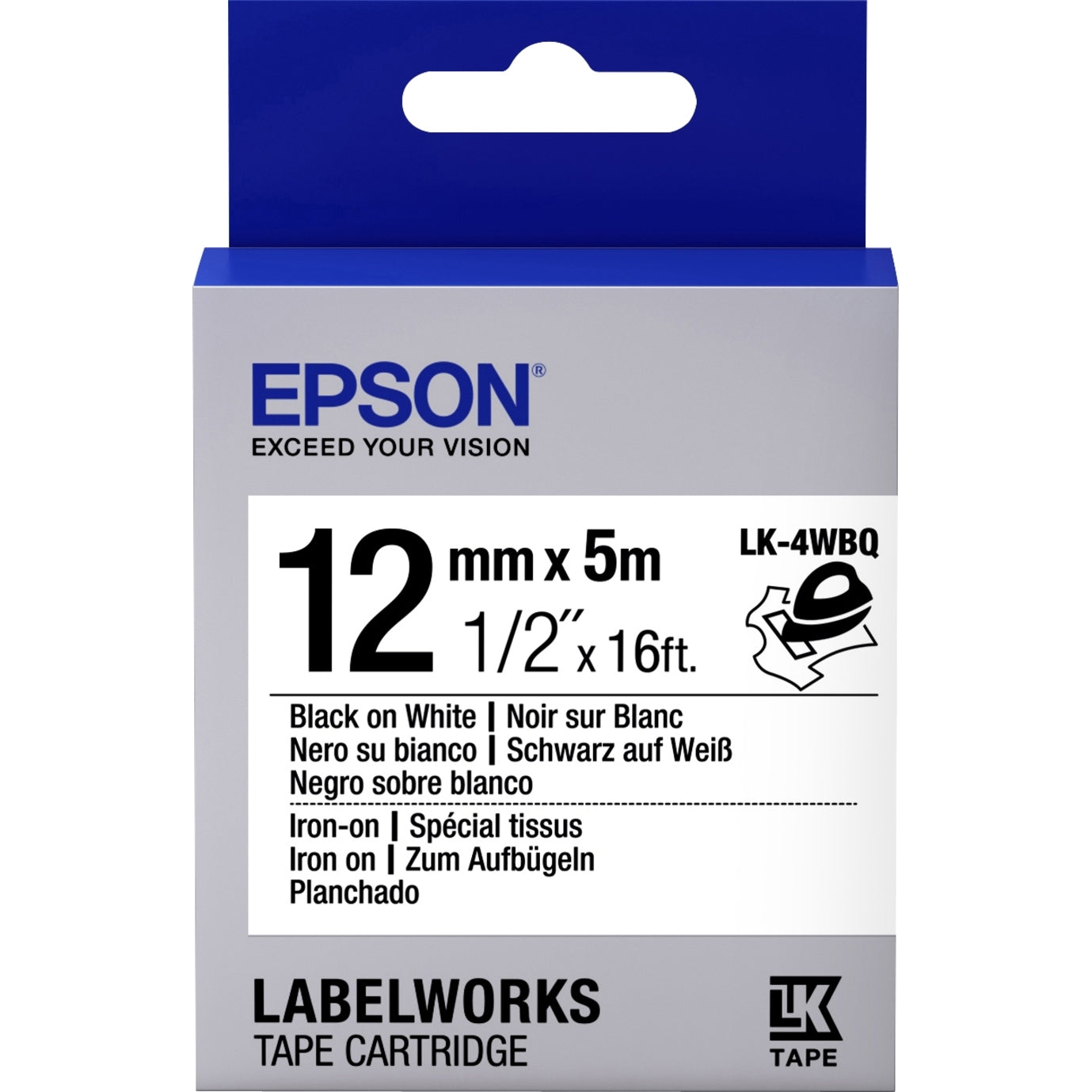 Epson LabelWorks Iron on (Fabric) LK Tape Cartridge ~1/2" Black on White
