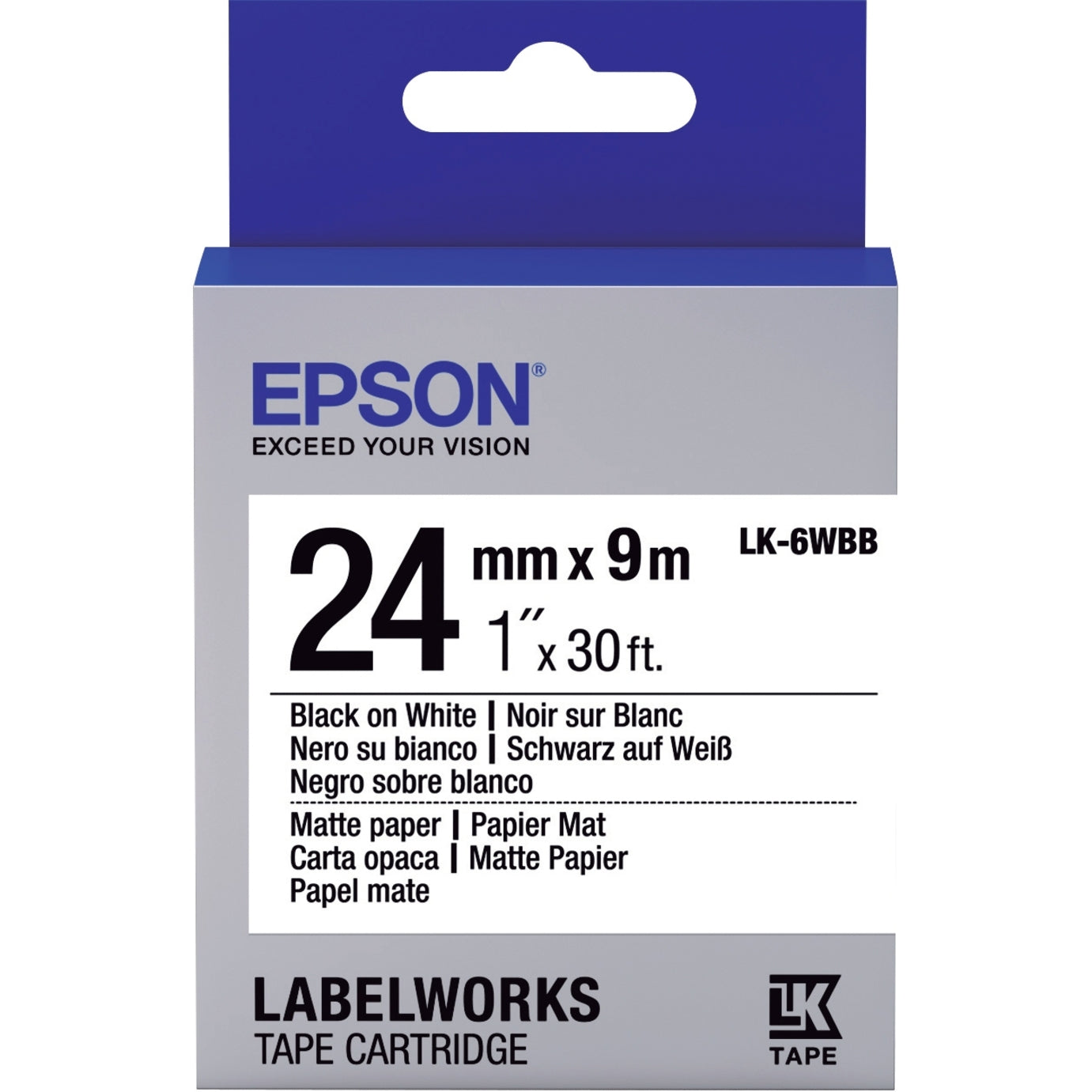 Epson LabelWorks Matte Paper LK Tape Cartridge ~1" Black on White