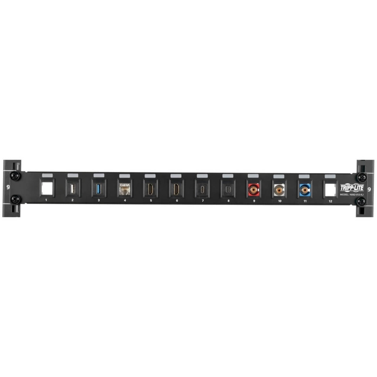 Tripp Lite 12-Port 1U Rack-Mount Unshielded Blank Keystone/Multimedia Patch Panel RJ45 Ethernet USB HDMI Cat5e/6