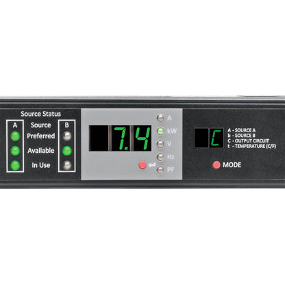 Tripp Lite PDU 7.7kW Single-Phase 200-240V Monitored Automatic Transfer Switch PDU Two 32A IEC309 32A Blue Inputs 1 IEC309 32A Outlet 1U