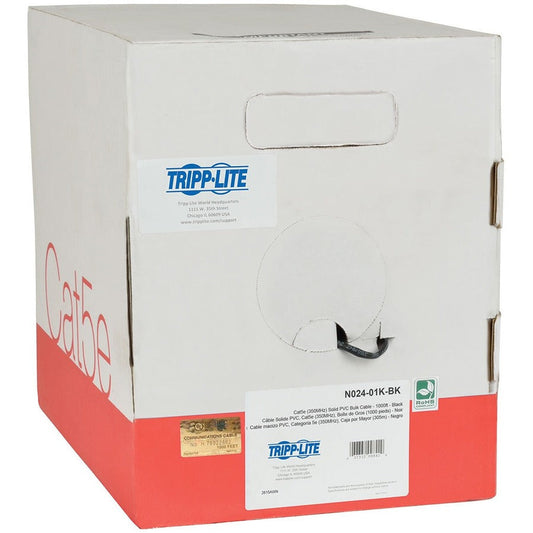 Tripp Lite Cat5e 350 MHz Solid Core Plenum-Rated (UTP) PVC Bulk Ethernet Cable Black 1000 ft. (304.8 m)