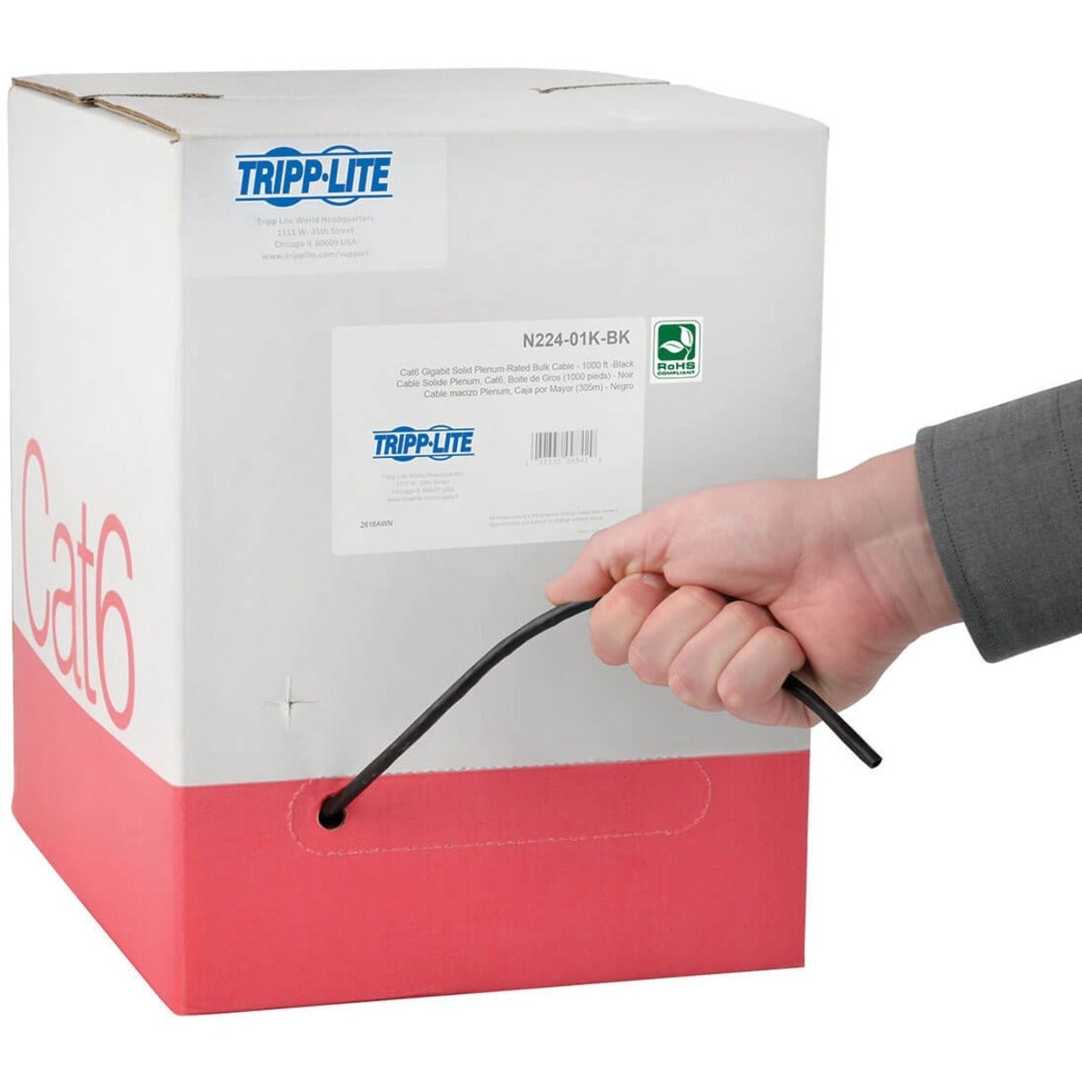 Tripp Lite Cat6 Gigabit Solid Core Plenum-Rated UTP CMP PVC Bulk Ethernet Cable Black 1000 ft. (304.8 m)