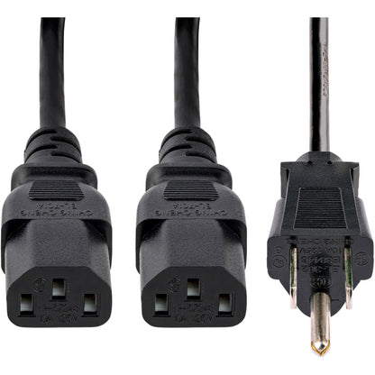 StarTech.com 10ft (3m) Computer Power Y Cord NEMA 5-15P to C13 10A 125V 18AWG Black Replacement PC Power Cord TV/Monitor Power Cable