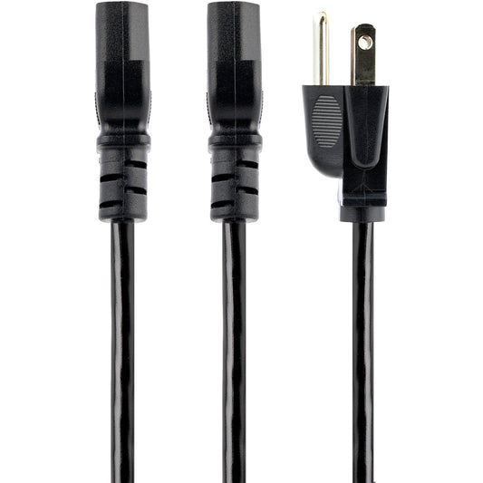 StarTech.com 10ft (3m) Computer Power Y Cord NEMA 5-15P to C13 10A 125V 18AWG Black Replacement PC Power Cord TV/Monitor Power Cable