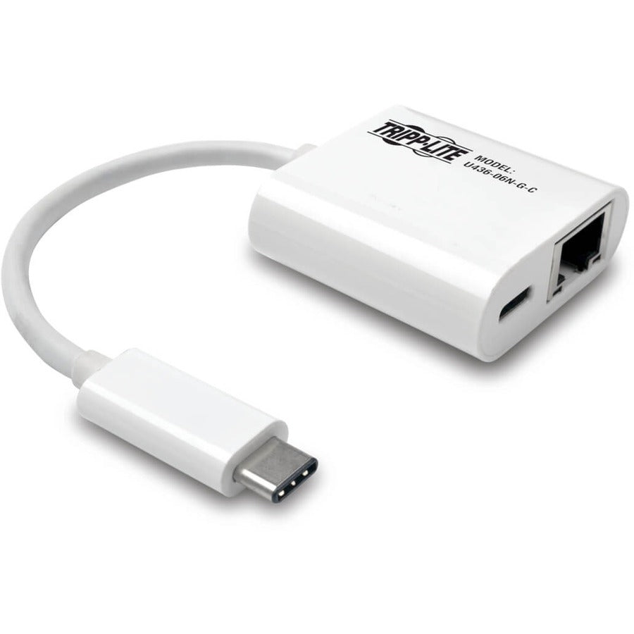 Tripp Lite USB-C to Gigabit Network Adapter with USB-C PD Charging Thunderbolt 3 White