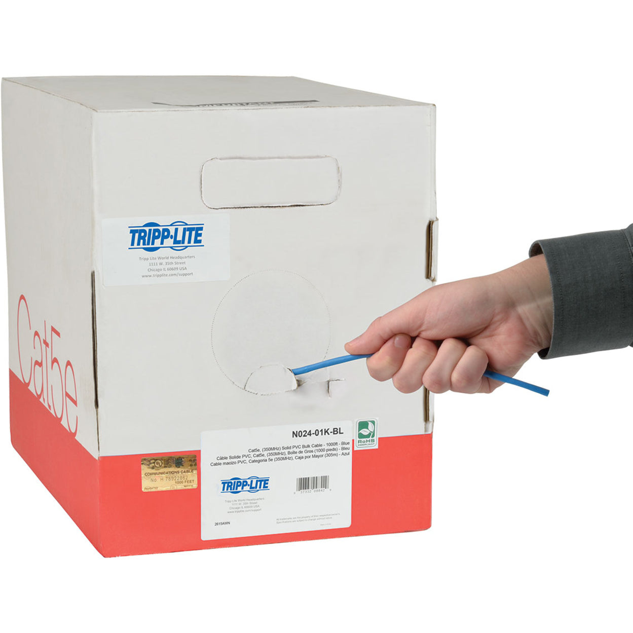 Tripp Lite Cat5e 350 MHz Solid Core Plenum-Rated (UTP) PVC Bulk Ethernet Cable Blue 1000 ft. (304.8 m)