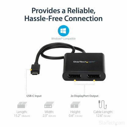 StarTech.com USB-C to Dual DisplayPort 1.2 Adapter USB Type-C Multi-Monitor MST Hub Dual 4K 30Hz DP Display Extender/Splitter Windows