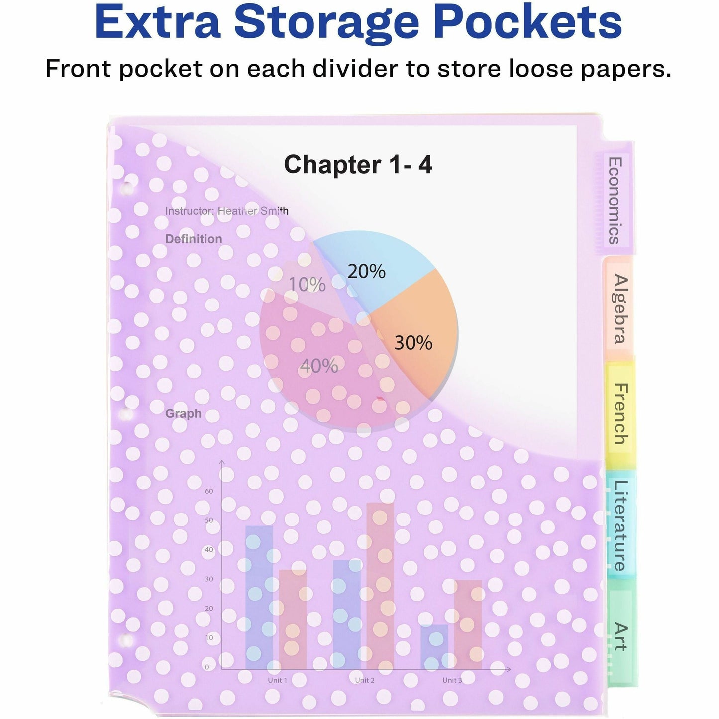 Avery&reg; Big Tab&trade; Dividers for 3 Ring Binders 5-Tab Set Plastic Binder Dividers with Pockets Insertable Big Tabs Pastel Classic Designs Works With Sheet Protectors 1 Set (07714)