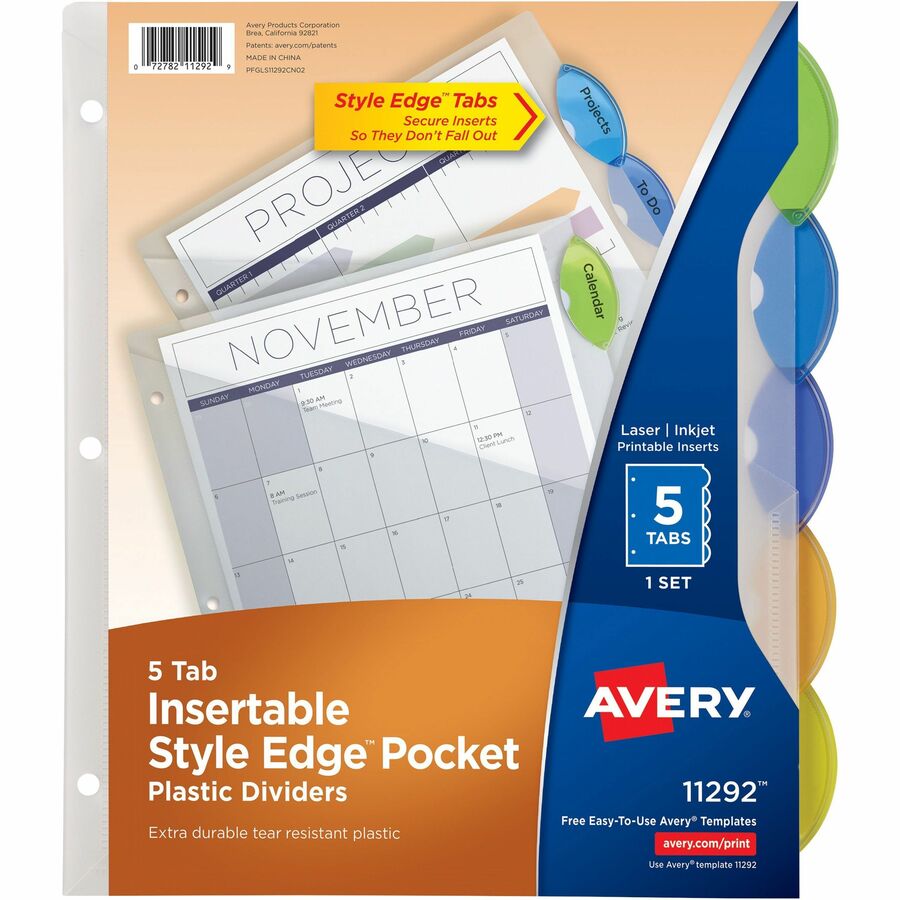 Avery&reg; Insertble Style Edge Plastic Pocket Dividers