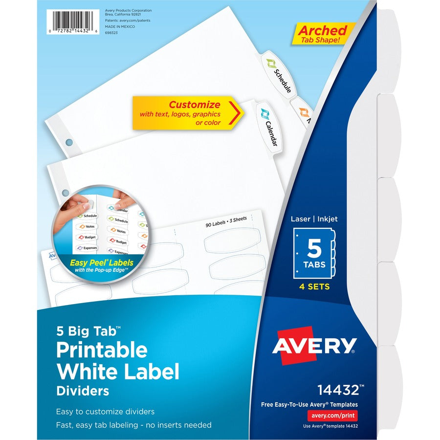 Avery&reg; Big Tab Printable Label Dividers Easy Peel Labels 5 Tabs