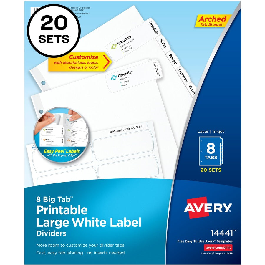 Avery&reg; Big Tab Printable Large White Dividers with Easy Peel 8 Tabs