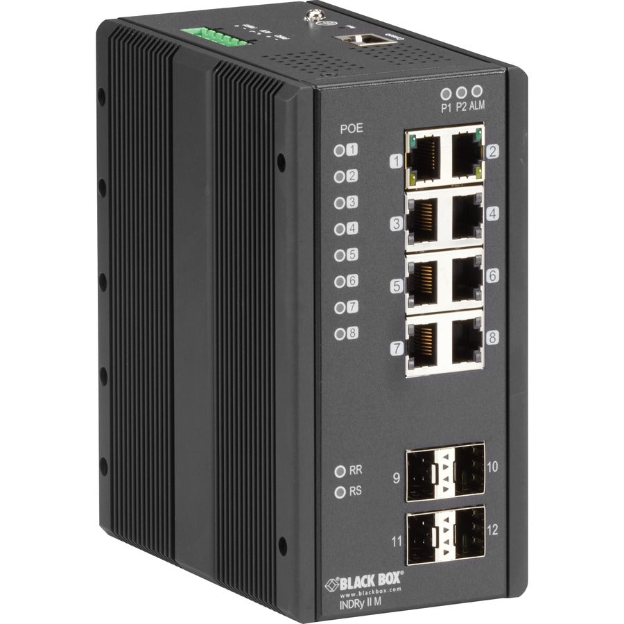 Black Box Industrial Managed Gigabit Ethernet PoE+ Switch - (8) RJ-45 (4) SFP