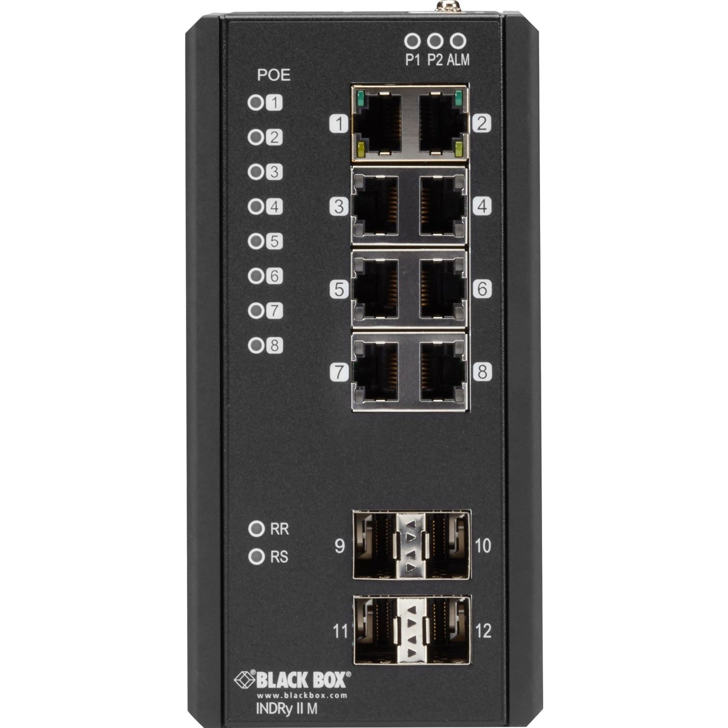 Black Box Industrial Managed Gigabit Ethernet PoE+ Switch - (8) RJ-45 (4) SFP