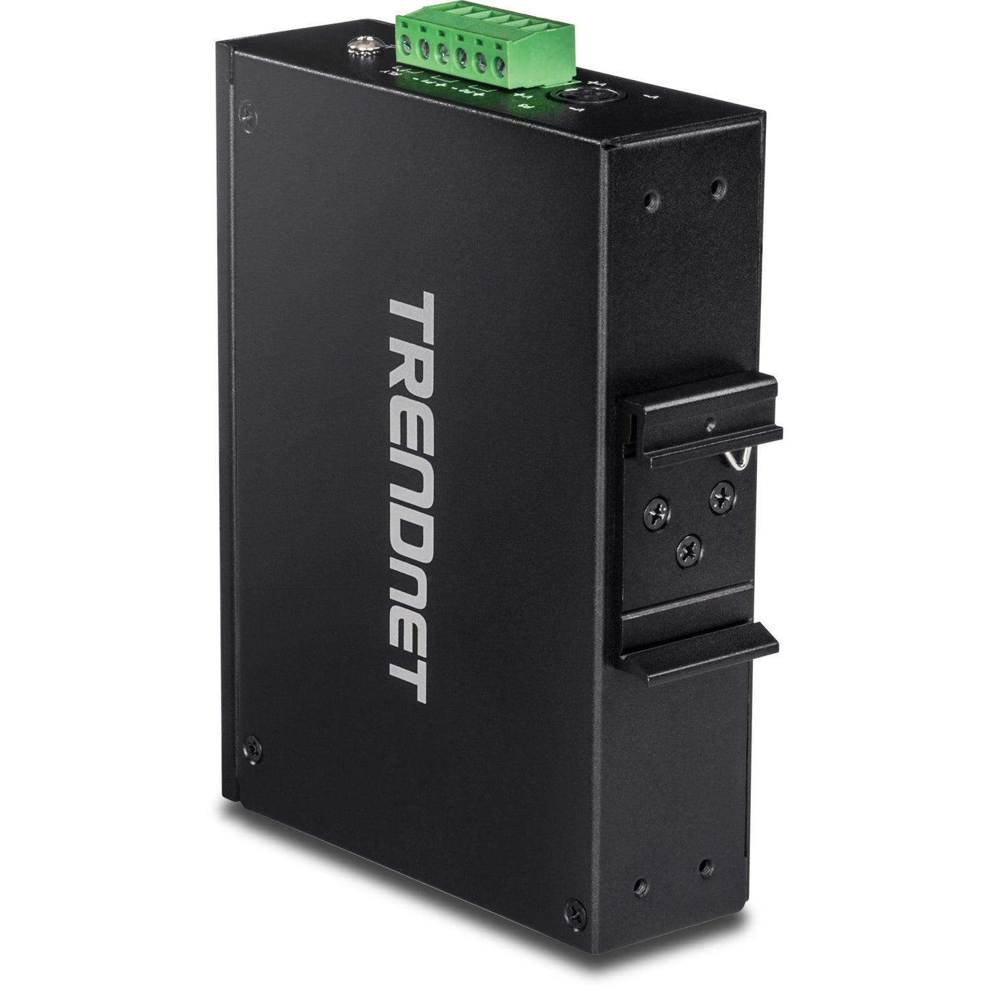 TRENDnet 6-Port Hardened Industrial Gigabit PoE+ DIN-Rail Switch 4 x Gigabit PoE+ Ports Shared Gigabit Port (RJ-45/SFP) Dedicated SFP 120W Power Budget IP30 Lifetime Protection Black TI-PG62