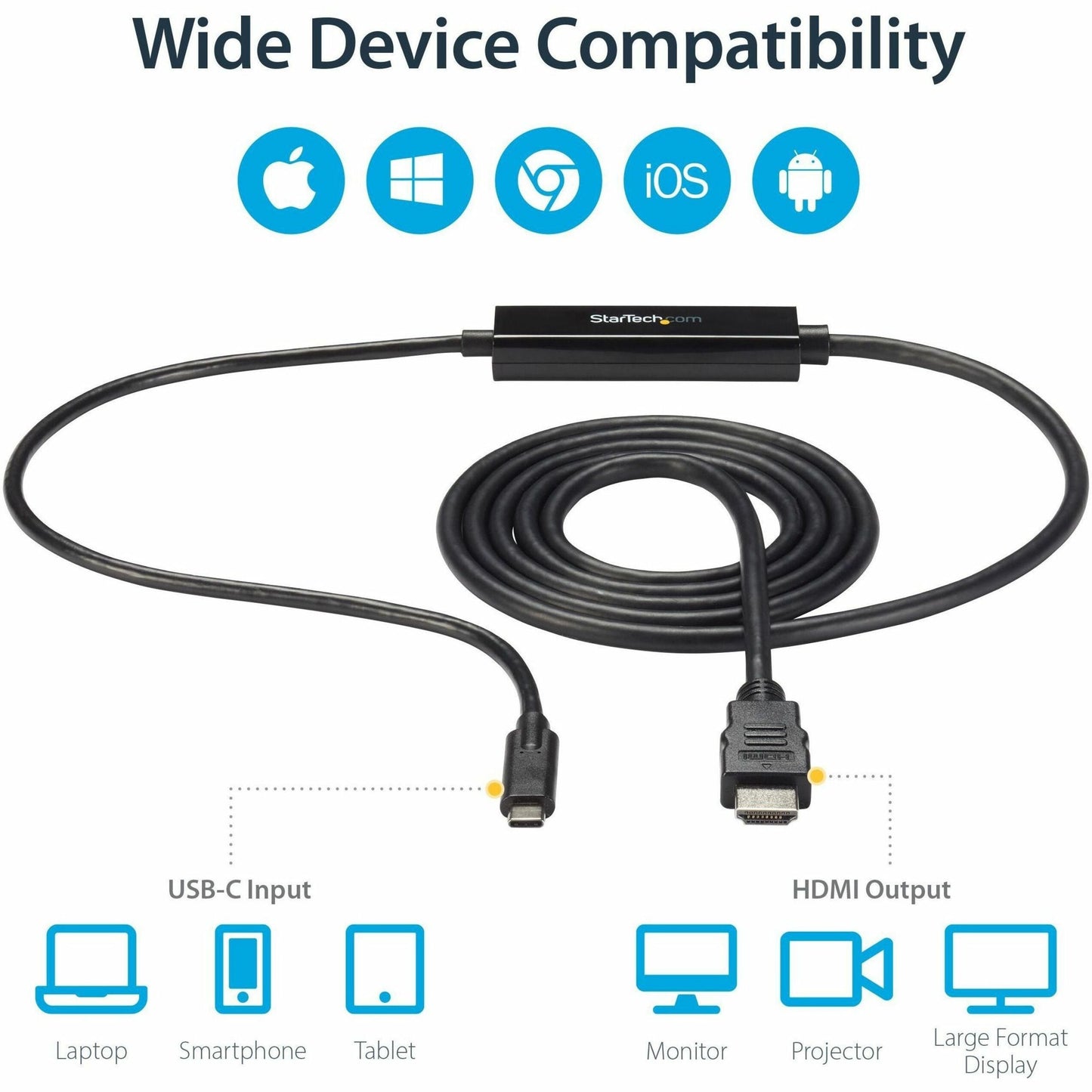 StarTech.com USB C to HDMI Cable - 6 ft / 2m - USB-C to HDMI 4K 60Hz - USB Type C to HDMI - Computer Monitor Cable