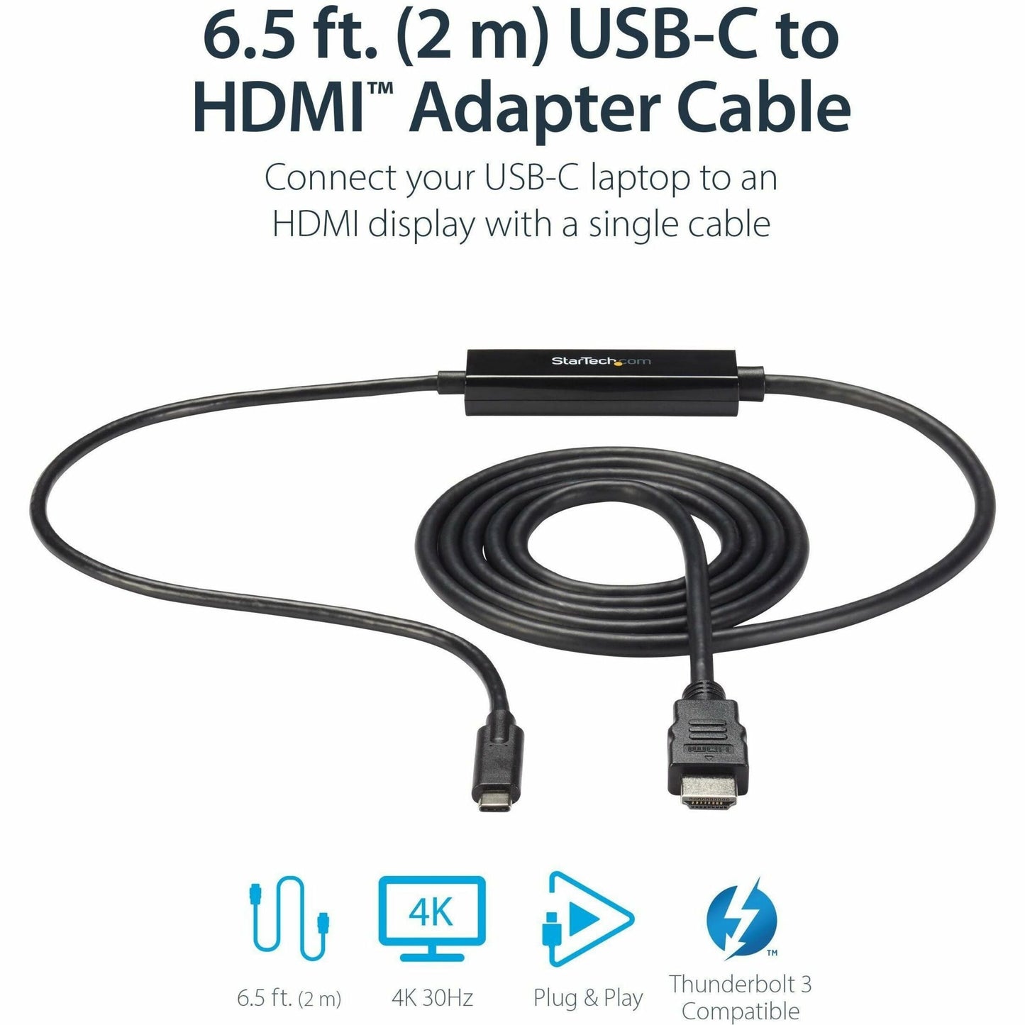 StarTech.com USB C to HDMI Cable - 6 ft / 2m - USB-C to HDMI 4K 60Hz - USB Type C to HDMI - Computer Monitor Cable