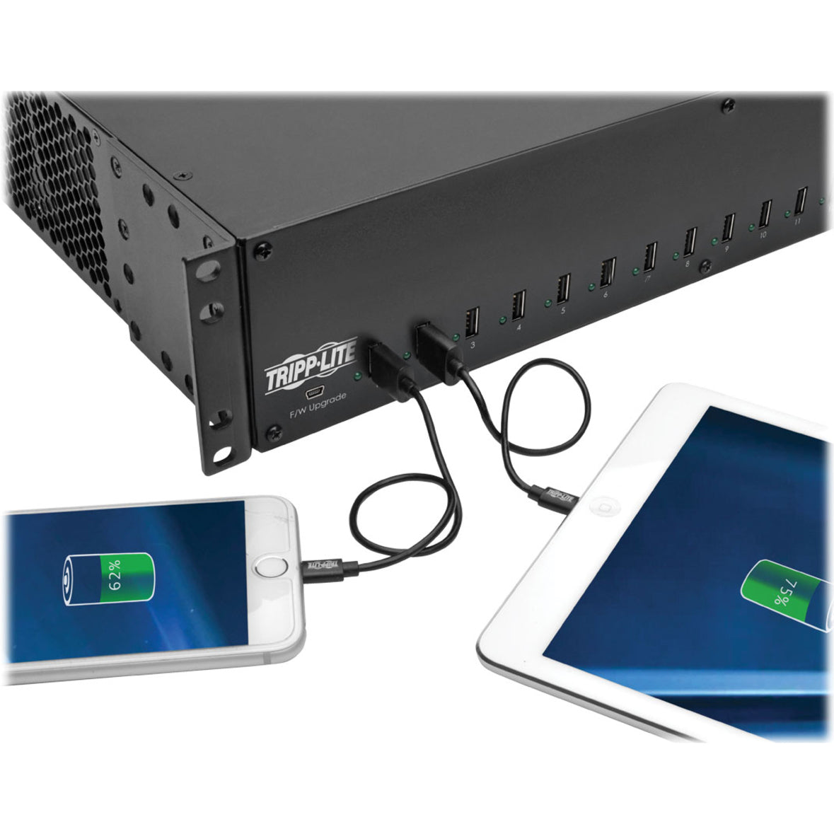 Tripp Lite 16-Port USB Charging Station with Syncing 5V 40A (200W) USB Charger Output 2U Rack-Mount