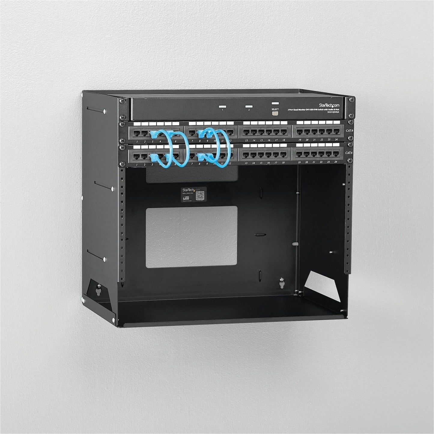 StarTech.com 2-Post 8U Open Frame Wall Mount Network Rack with Built-in Shelf and Adjustable Depth Computer Rack for IT Equipment TAA~