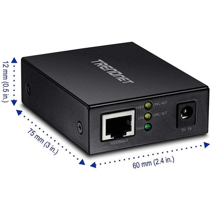 TRENDnet 1000BASE-T to SFP Fiber Media Converter; Gigabit Ethernet to SFP Media Converter; 4Gbps Switching Capactiy; TFC-GSFP