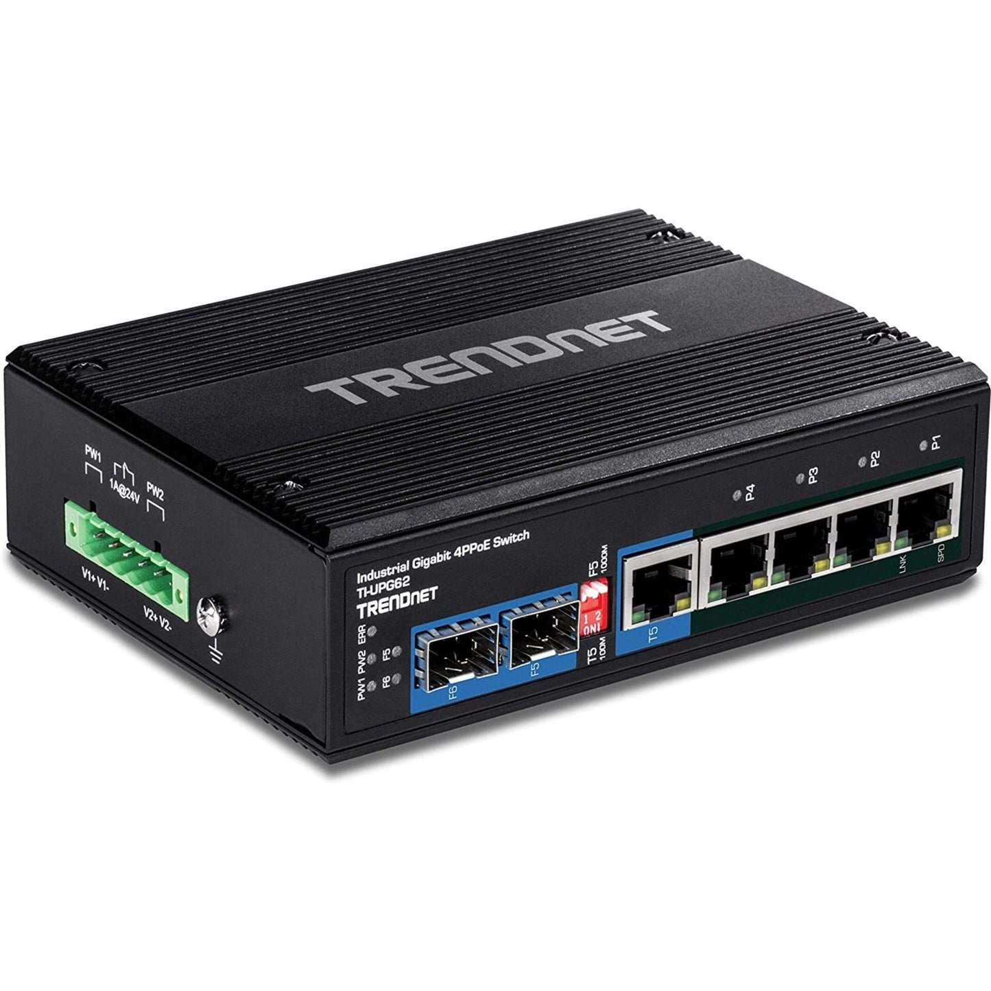 TRENDnet 6-Port Hardened Industrial Gigabit 10/100/1000 Mbps Ultra PoE DIN-Rail Switch; UPoE; IP30; DIN-Rail & Wall Mounts Included; Lifetime Protection; TI-UPG62