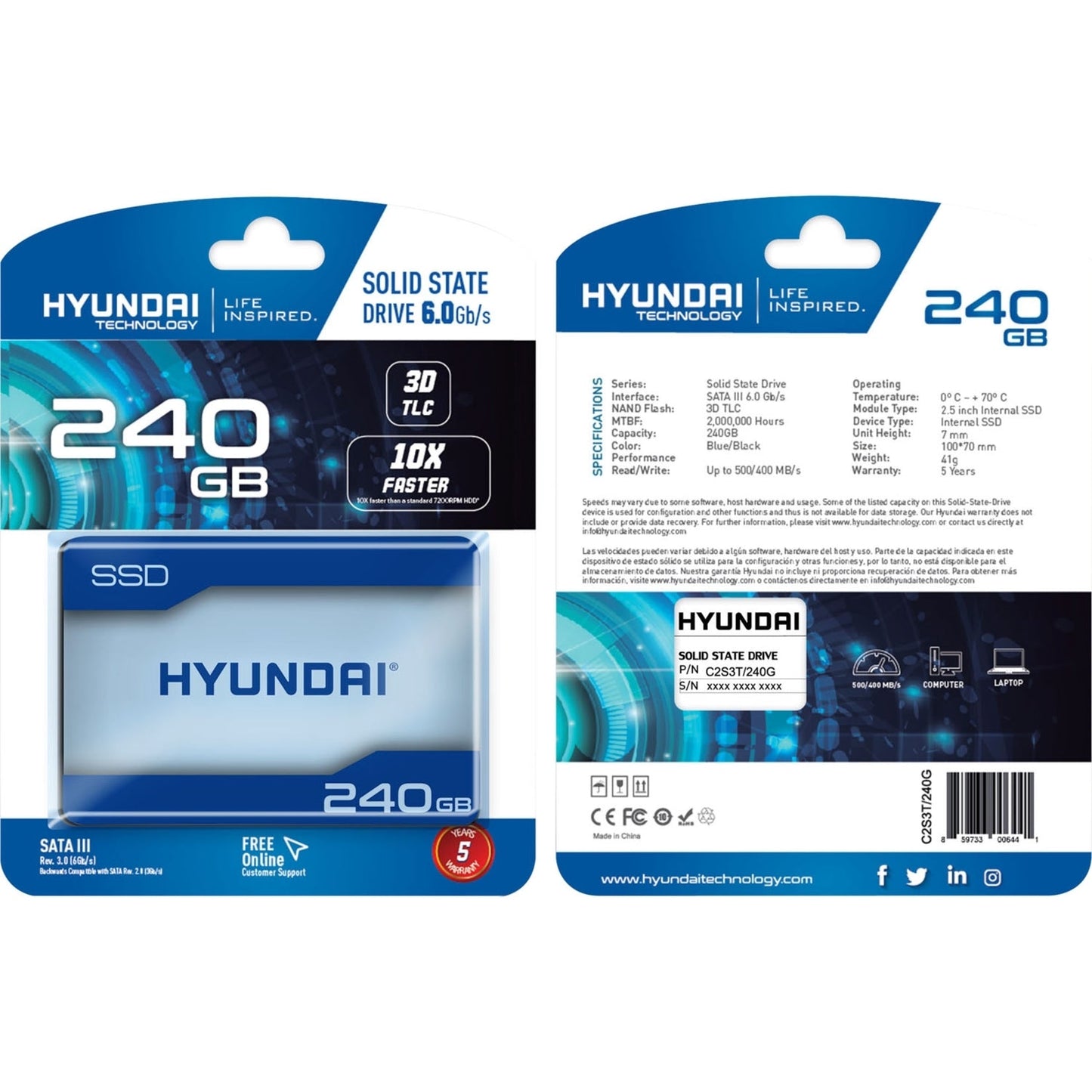 Hyundai 240GB SATA 3D TLC 2.5" Internal PC SSD Advanced 3D NAND Flash Up to 550/450 MB/s