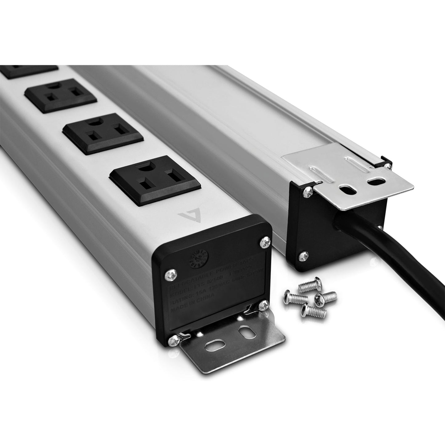 V7 12-Outlet Horizontal Industrial Metal Power Strip 125V 15A 15-ft Cord 5-15R