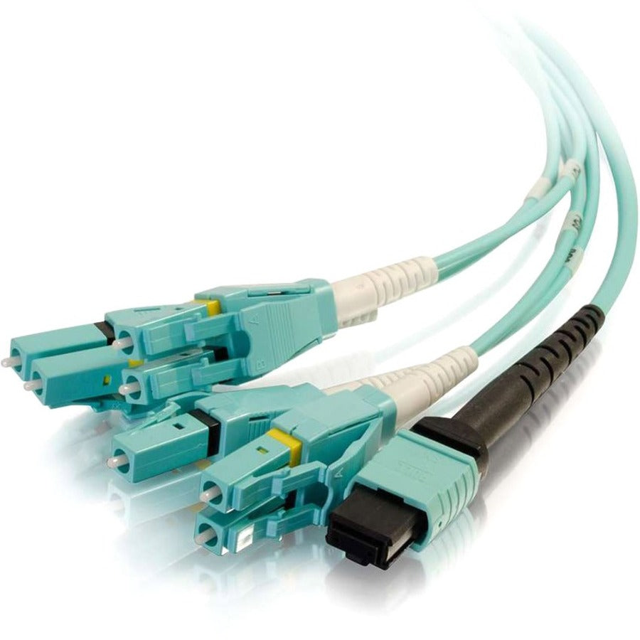 C2G 1m MPO to 4 Duplex LC Fiber Breakout Cable OM4 Riser Rated (OFNR) - Aqua