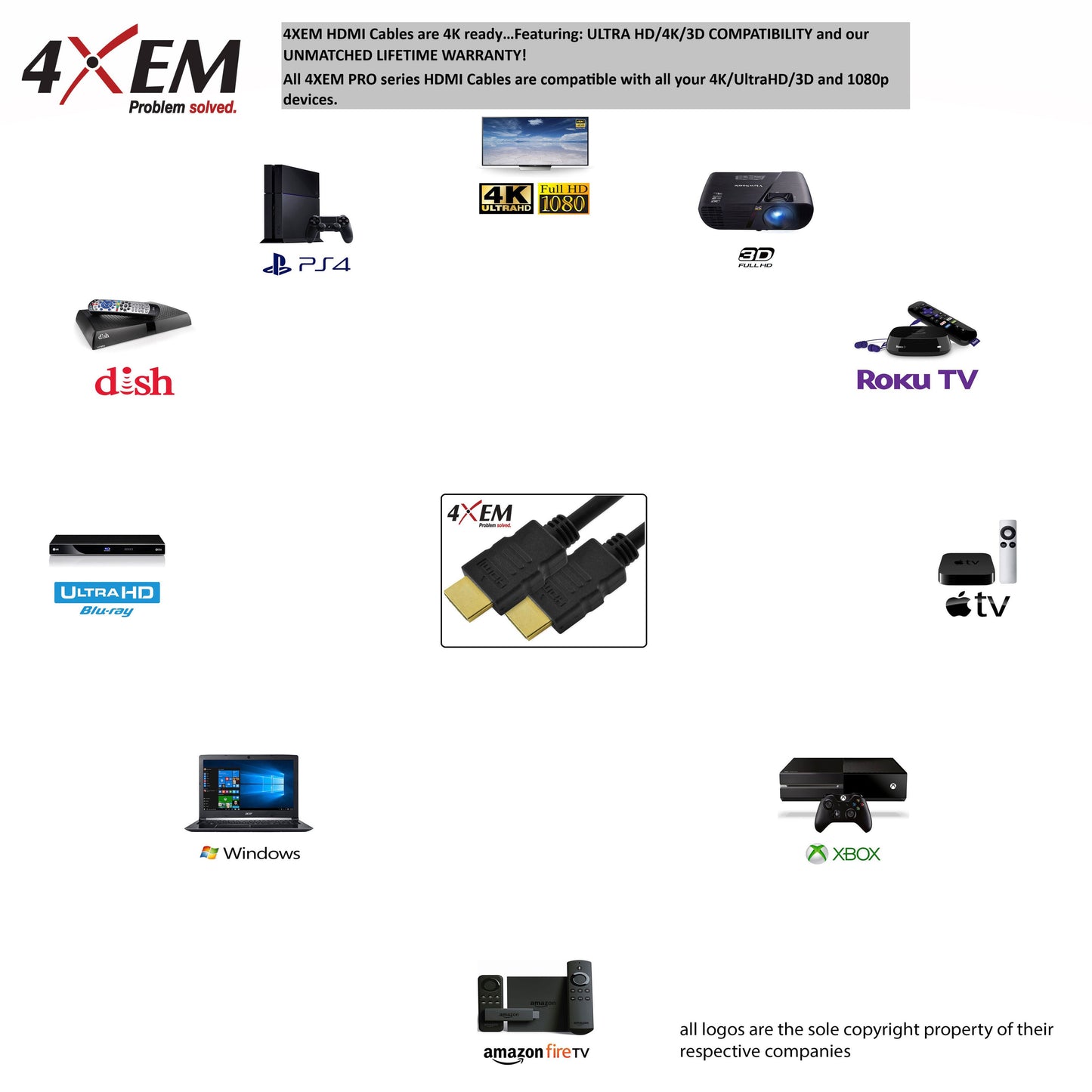 4XEM 6ft 1.8m Ultra High Speed 4K2K HDMI Cable