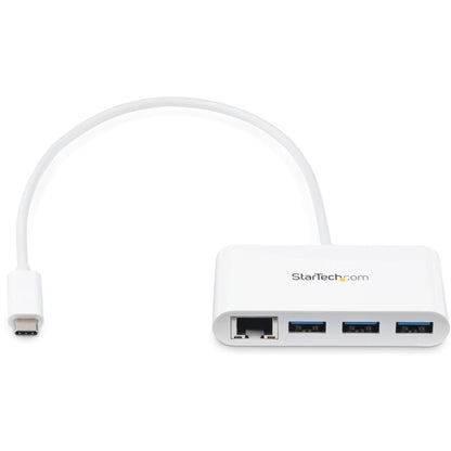 StarTech.com 3 Port USB C Hub with Gigabit Ethernet - USB-C to 3x USB-A - USB 3.0 - White - USB Hub with GbE - USB-C to USB Adapter - USB Type C Hub