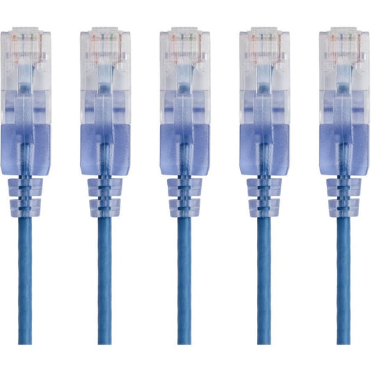 Monoprice 5-Pack SlimRun Cat6A Ethernet Network Patch Cable 7ft Blue