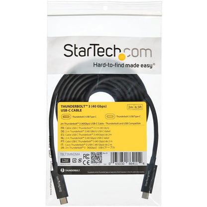 StarTech.com 6 ft 2m Thunderbolt 3 Cable w/ 100W PD - 40Gbps - Dual 4K or Full 5K - Certified Thunderbolt 3 USB-C Cable