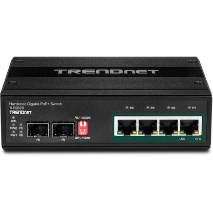 TRENDnet 6-Port Industrial Gigabit PoE+ DIN-Rail Switch; 12-56V; Alarm Relay; 2 Dedicated SFP Slots; IP30 Rated Housing; Lifetime Protection; TI-PG62B