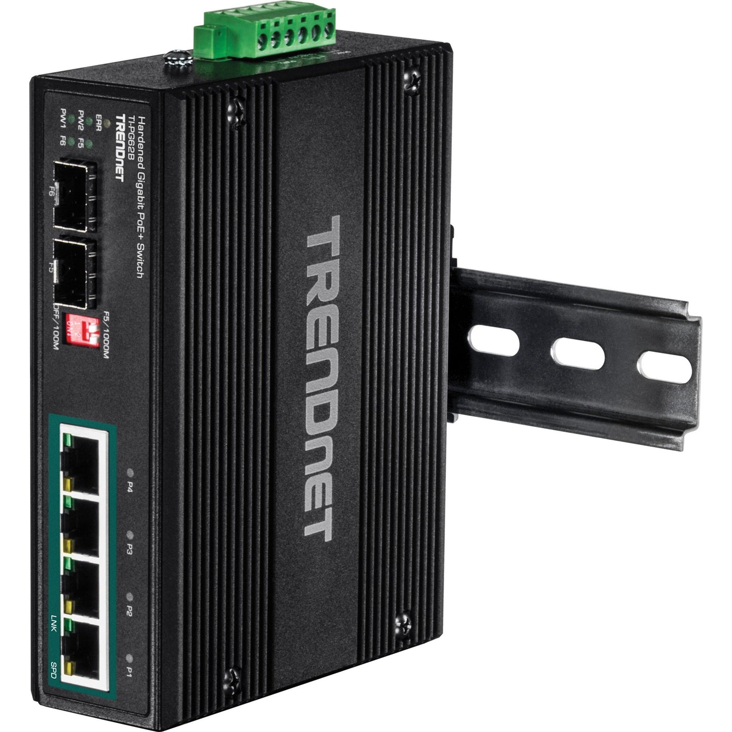 TRENDnet 6-Port Industrial Gigabit PoE+ DIN-Rail Switch; 12-56V; Alarm Relay; 2 Dedicated SFP Slots; IP30 Rated Housing; Lifetime Protection; TI-PG62B