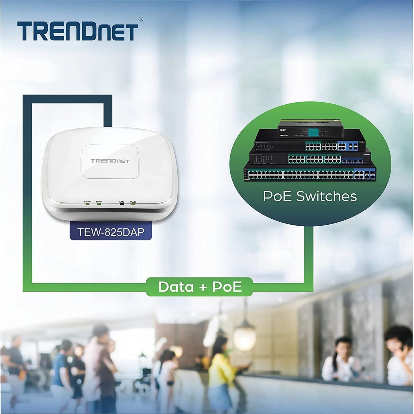 TRENDnet AC1750 Dual Band PoE Access Point 1300Mbps WiFi AC+450 Mbps WiFi N WDS Bridge WDS Station Repeater Modes Band Steering WiFi Traffic Shaping IPv6 White TEW-825DAP