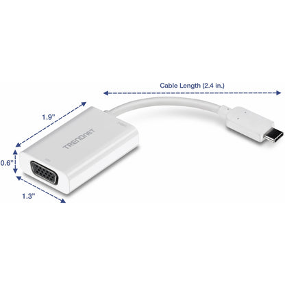 TRENDnet USB-C to VGA Adapter with Power Delivery High Speed USB-C Connection USB-C Power Delivery Compliant CHROME WINDOWS 10 MAC TUC-VGA2