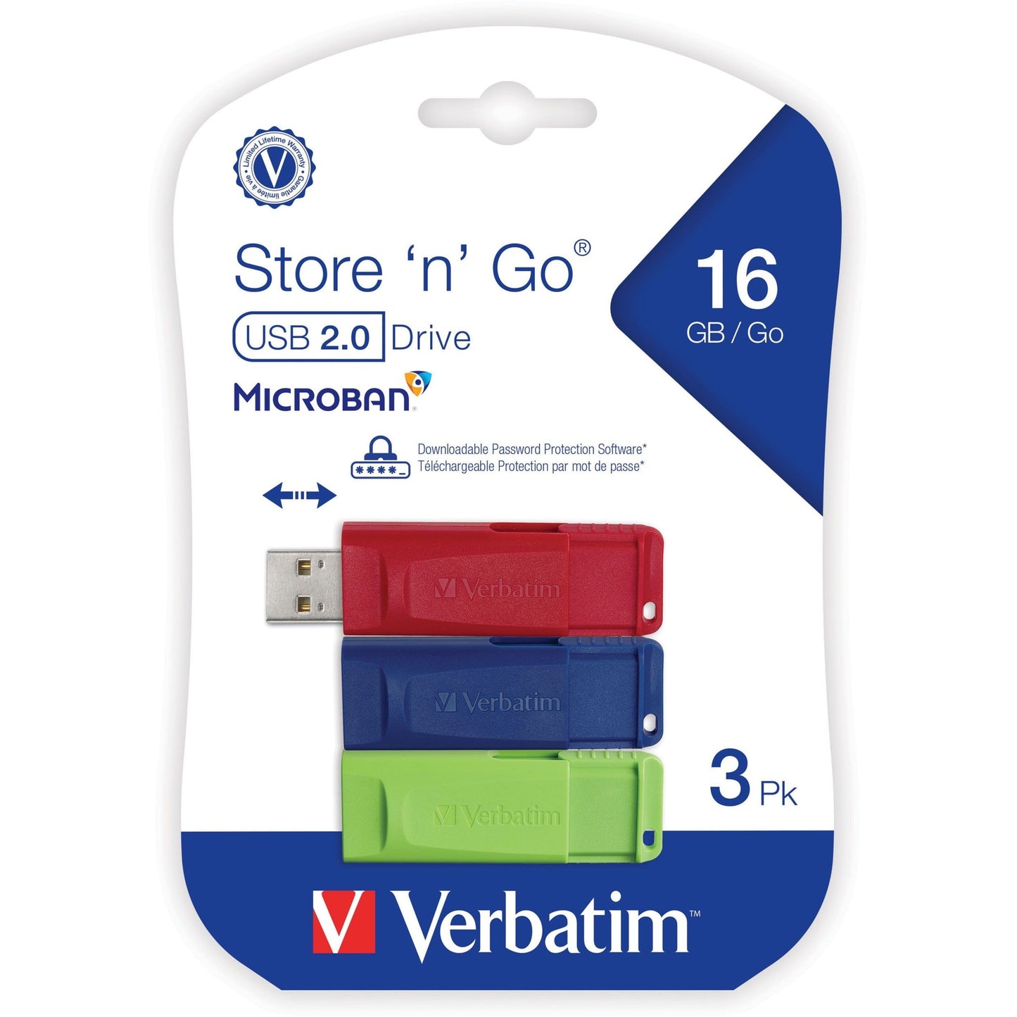 16GB Store 'n' Go&reg; USB Flash Drive - 3pk - Red Green Blue