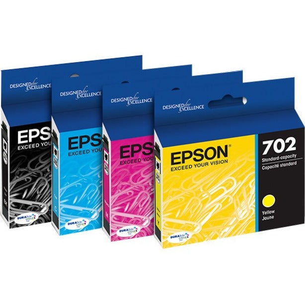 Epson DURABrite Ultra 702 Original Standard Yield Inkjet Ink Cartridge - Multi-pack - Black Cyan Magenta Yellow - 4 / Pack