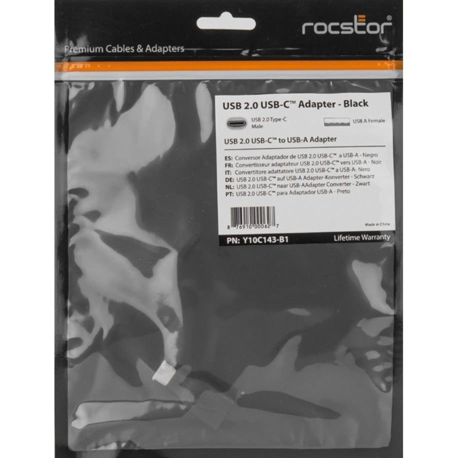Rocstor Premium USB-C to USB-A Converter M/F - USB 2.0 - USB Type C to Adapter Converter - For use of USB C devices such as Macbook Pro MacBook Chromebook and other USB-C devices - 1 Pack - 1 x USB Type C Male - 1 x USB Type A Female - Black