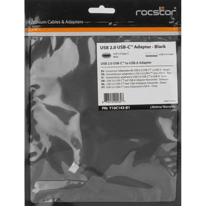 Rocstor Premium USB-C to USB-A Converter M/F - USB 2.0 - USB Type C to Adapter Converter - For use of USB C devices such as Macbook Pro MacBook Chromebook and other USB-C devices - 1 Pack - 1 x USB Type C Male - 1 x USB Type A Female - Black