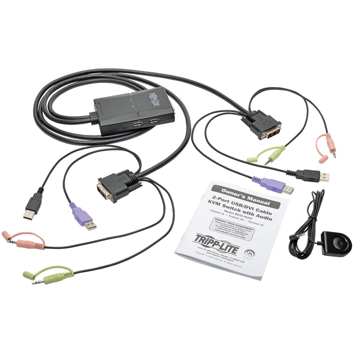 Tripp Lite 2-Port USB/DVI Cable KVM Switch with Audio Cables and USB Peripheral Sharing